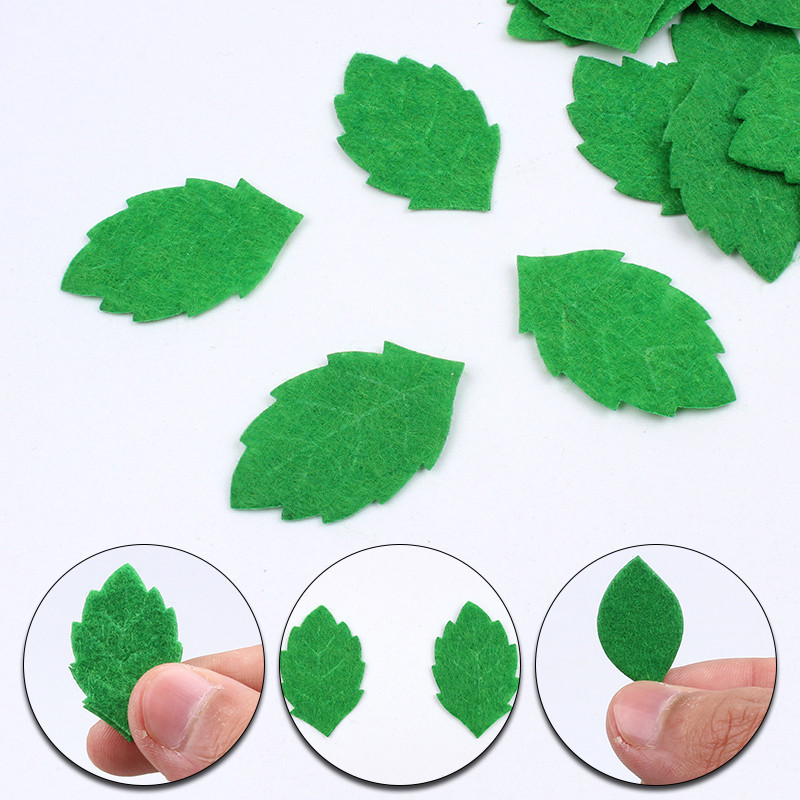 50 vnt Neaustinės veltinio žalių lapų pleistras. Aplikacijos kortelės kūrimas mokyklos sienų dekoravimas „pasidaryk pats“ siuvimo amatai, veltinio rankų darbo aplikacijos