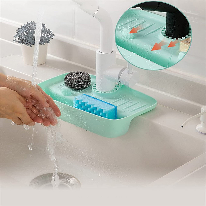 Virtuves jaucējkrāns Pret šļakatām drenāžas statīvs izlietnes sūklis uzglabāšanas statīvs Virtuves izlietnes uzglabāšanas plaukta paliktņa turētājs notekas grozs