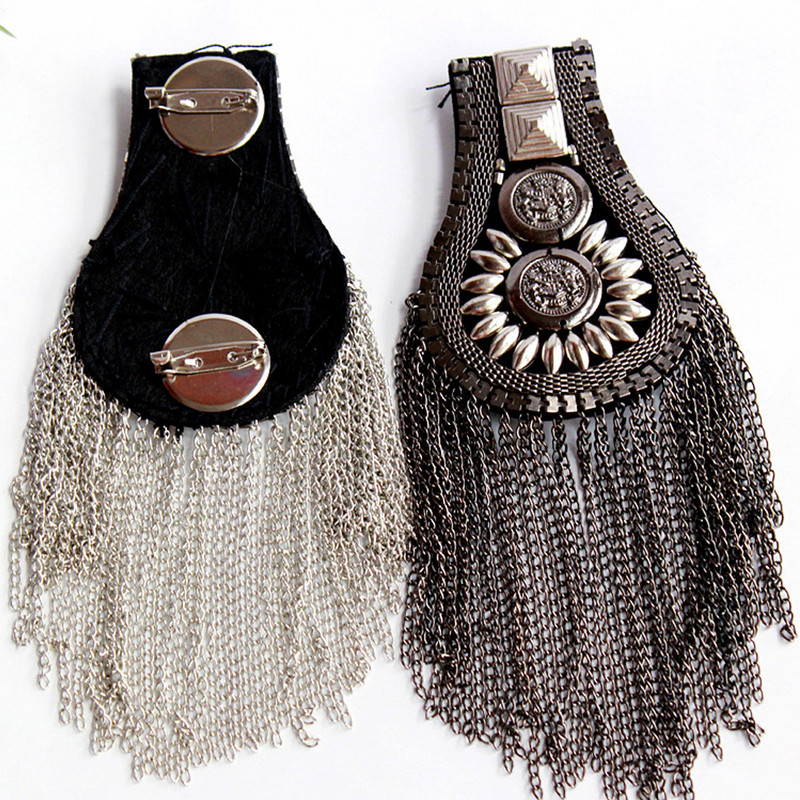 Pušķu kniede Daudzkrāsains Mētelis Epauletes Šūšana Rhinestone Modes Apģērbu Plāksteris Daudzpusīgs Ķēdes Bārksts Amatniecības uzvalks Roku darbs