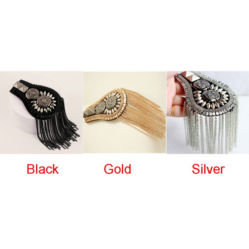 Pušķu kniede Daudzkrāsains Mētelis Epauletes Šūšana Rhinestone Modes Apģērbu Plāksteris Daudzpusīgs Ķēdes Bārksts Amatniecības uzvalks Roku darbs