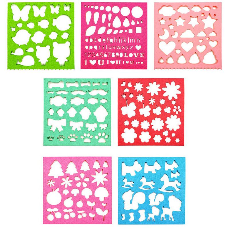 7gab Krāsains daudzveidīgs jauks raksts DIY filca veidne adatu filcēšana aplikāciju veidņu filcēšana trafaretu amatniecības rīks iesācējiem