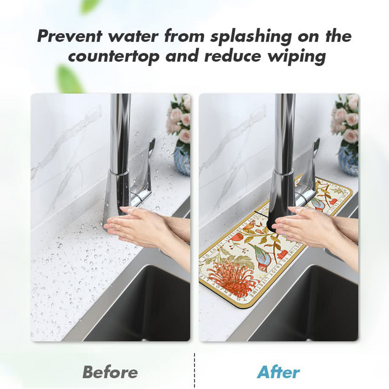 Virtuvinis maišytuvas sugeriantis kilimėlis kriauklės apsauga nuo purslų diatomito purvą sugeriantis padas, neslystantis maišytuvas purslų gaudytojas, stalviršio apsauga