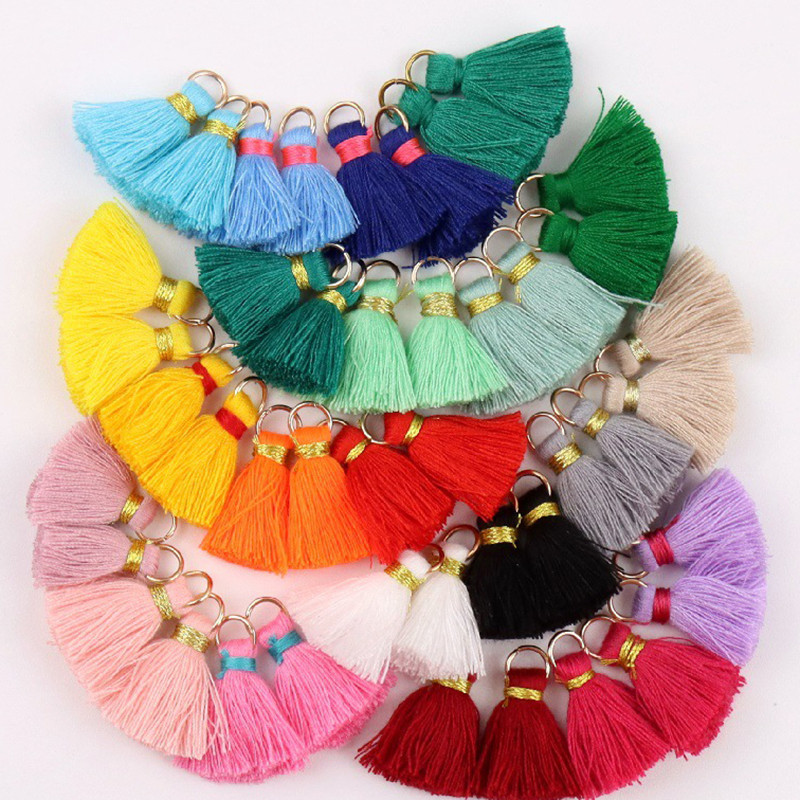 10gab 3cm Mini pušķis Daudzkrāsains kokvilnas pušķis rotaslietām DIY auskaru atslēgu piekariņš Šūšanas aizkaru apdares bārkstis aksesuāri