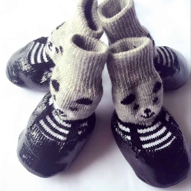 4 ks/sada topánok pre psov, gumené bavlnené ponožky, nepremokavé, protišmykové, pre psov, dažďové čižmy, ponožky, šteňatá, malé mačacie čižmičky, teplé pletené ponožky