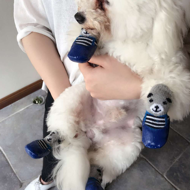 4 ks/sada topánok pre psov, gumené bavlnené ponožky, nepremokavé, protišmykové, pre psov, dažďové čižmy, ponožky, šteňatá, malé mačacie čižmičky, teplé pletené ponožky