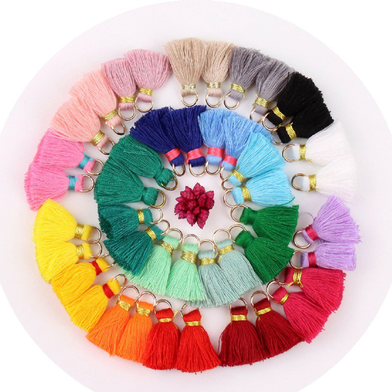 10gab 3cm Mini pušķis Daudzkrāsains kokvilnas pušķis rotaslietām DIY auskaru atslēgu piekariņš Šūšanas aizkaru apdares bārkstis aksesuāri