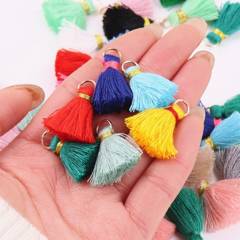 10gab 3cm Mini pušķis Daudzkrāsains kokvilnas pušķis rotaslietām DIY auskaru atslēgu piekariņš Šūšanas aizkaru apdares bārkstis aksesuāri