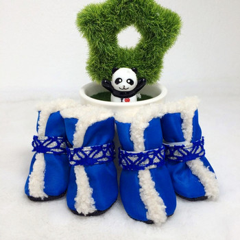 Продукт за домашни любимци 4 бр./компл. Зимни обувки за кучета Водоустойчиви обувки за кученца Домашни кучета Противоплъзгащи се ботуши за дъжд и сняг Удебелени обувки за кучета Коледни нови