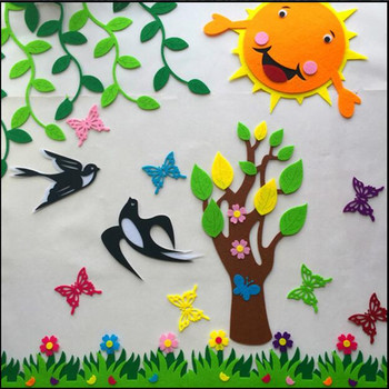 Нетъкан филцов плат Цветя Стикери за стена Лалета Слънце Цвете Усмивка Лице Детска градина Училище Класна стая Ръчно изработен материал Направи си сам