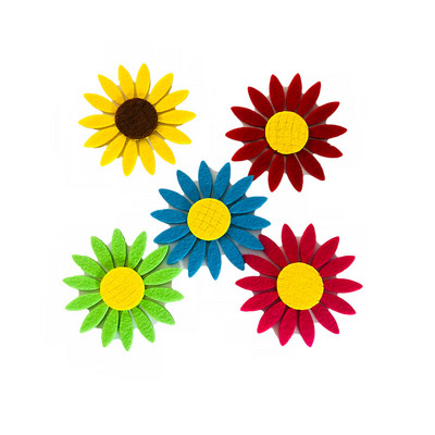 Neausta filca auduma ziedu sienu uzlīmes tulpes saules zieds smaida seja bērnudārza skola klase ar rokām darināts materiāls