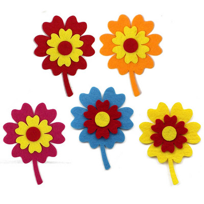 Neausta filca auduma ziedu sienu uzlīmes tulpes saules zieds smaida seja bērnudārza skola klase ar rokām darināts materiāls