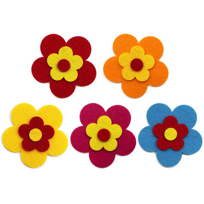 Neausta filca auduma ziedu sienu uzlīmes tulpes saules zieds smaida seja bērnudārza skola klase ar rokām darināts materiāls