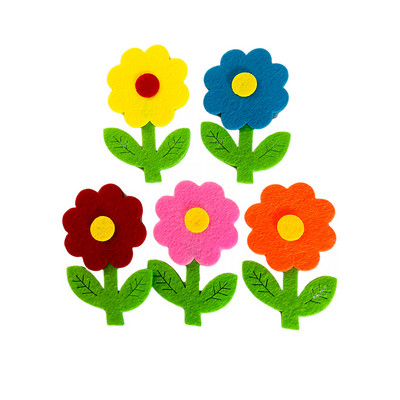 Neausta filca auduma ziedu sienu uzlīmes tulpes saules zieds smaida seja bērnudārza skola klase ar rokām darināts materiāls