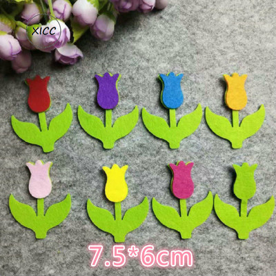 Neausta filca auduma ziedu sienu uzlīmes tulpes saules zieds smaida seja bērnudārza skola klase ar rokām darināts materiāls