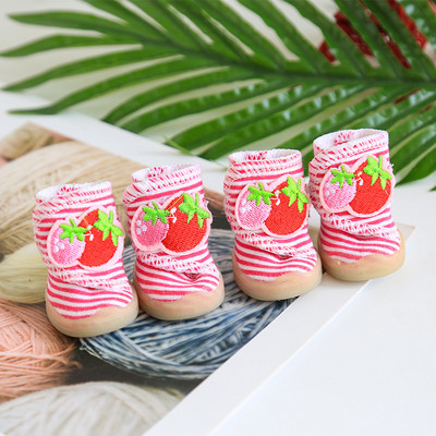 Cipele za kućne ljubimce Prugaste čizme za pse s voćem koje se ne kližu od goveđe tetive Cipele za mačke za pse Štene Cipele za kućne ljubimce Odjeća za pse Odjeća 4 KOMADA/SET