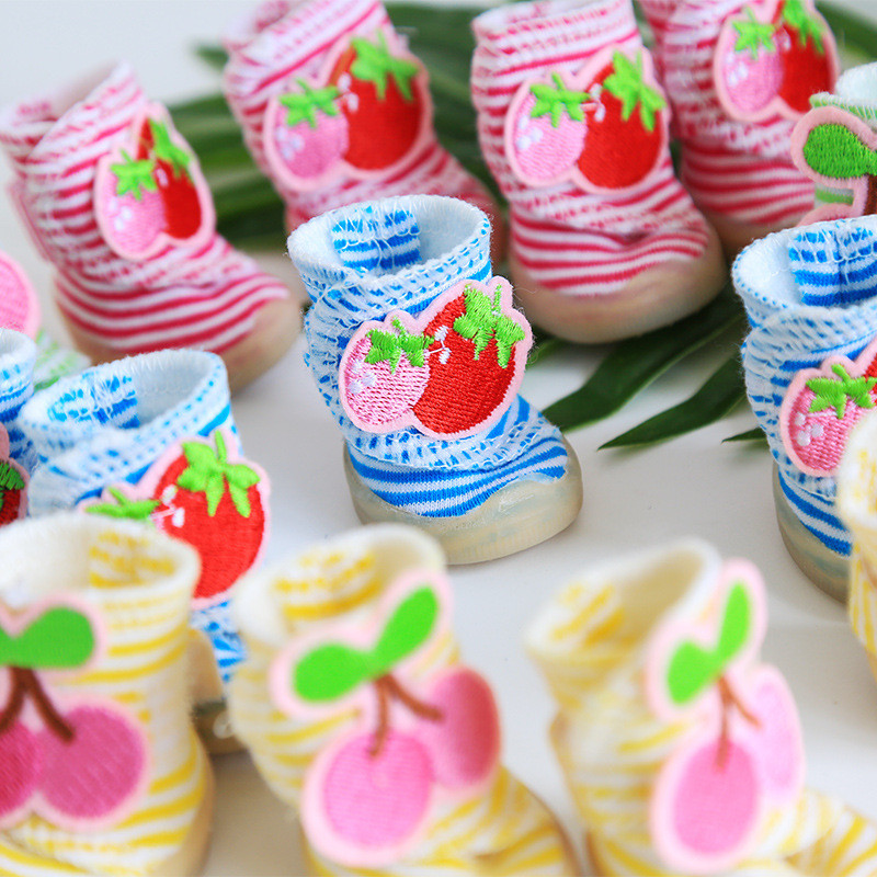 Cipele za kućne ljubimce Prugaste čizme za pse s voćem koje se ne kližu od goveđe tetive Cipele za mačke za pse Štene Cipele za kućne ljubimce Odjeća za pse Odjeća 4 KOMADA/SET