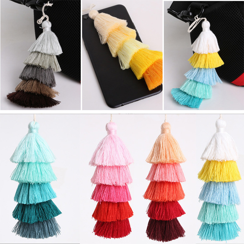 1 gab. 12,5 cm piecu slāņu pušķi zīda bārkstis sprādzieni Ziedu pušķis apdares pušķi rotaslietas atslēgu piekariņu mobilā tālruņa siksnām