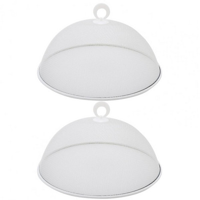 2 gab. Pārtikas vāks Lieljaudas nerūsējošā tērauda smalka sieta pārnēsājams rokturis apaļš putekļu necaurlaidīgs daudzfunkcionāls galds āra piknika pārtikai T