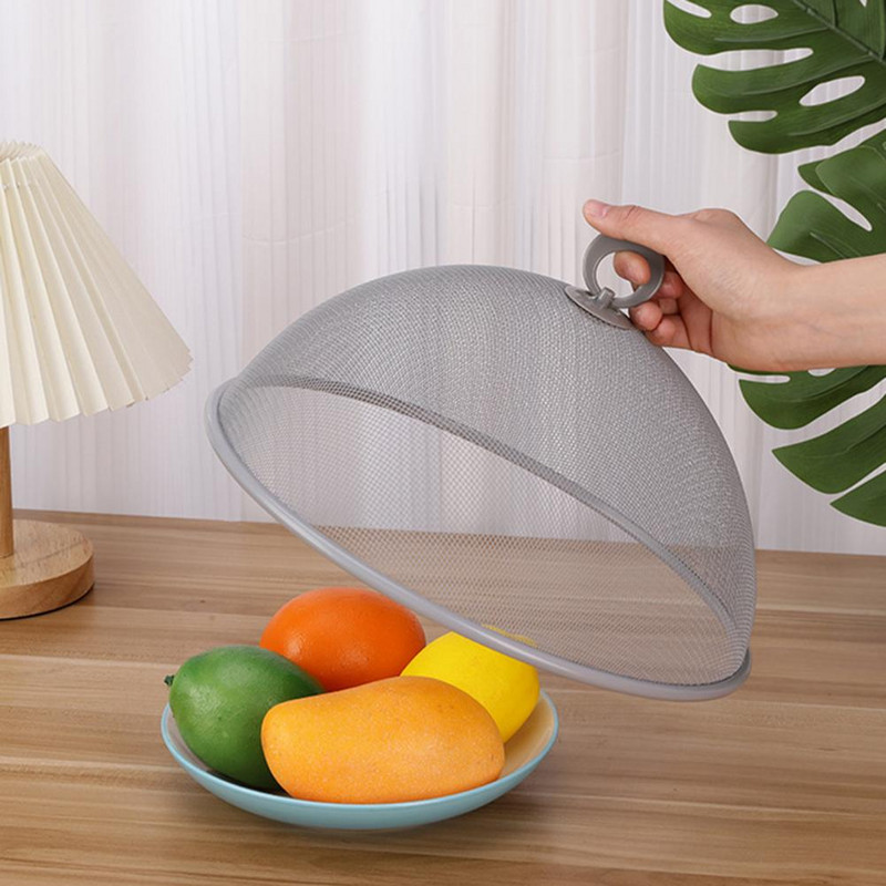 2 gab. Pārtikas vāks Lieljaudas nerūsējošā tērauda smalka sieta pārnēsājams rokturis apaļš putekļu necaurlaidīgs daudzfunkcionāls galds āra piknika pārtikai T