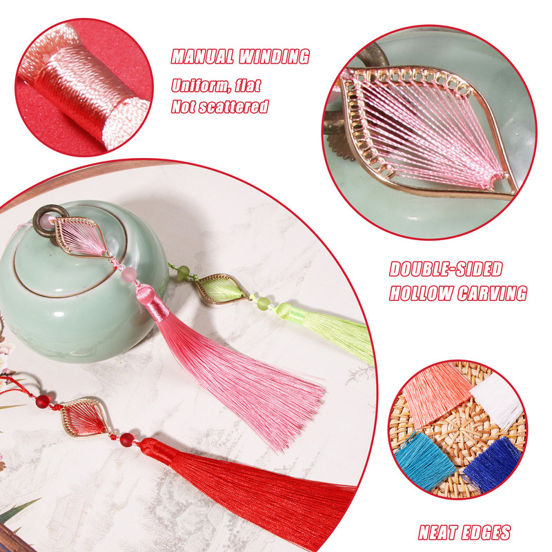 2gab ķīniešu stila pušķis zīda garās cilpas dekorēšana, satīna iekaramā virves apdares pušķi apģērbiem kulonu izrotāšana, amatniecība DIY