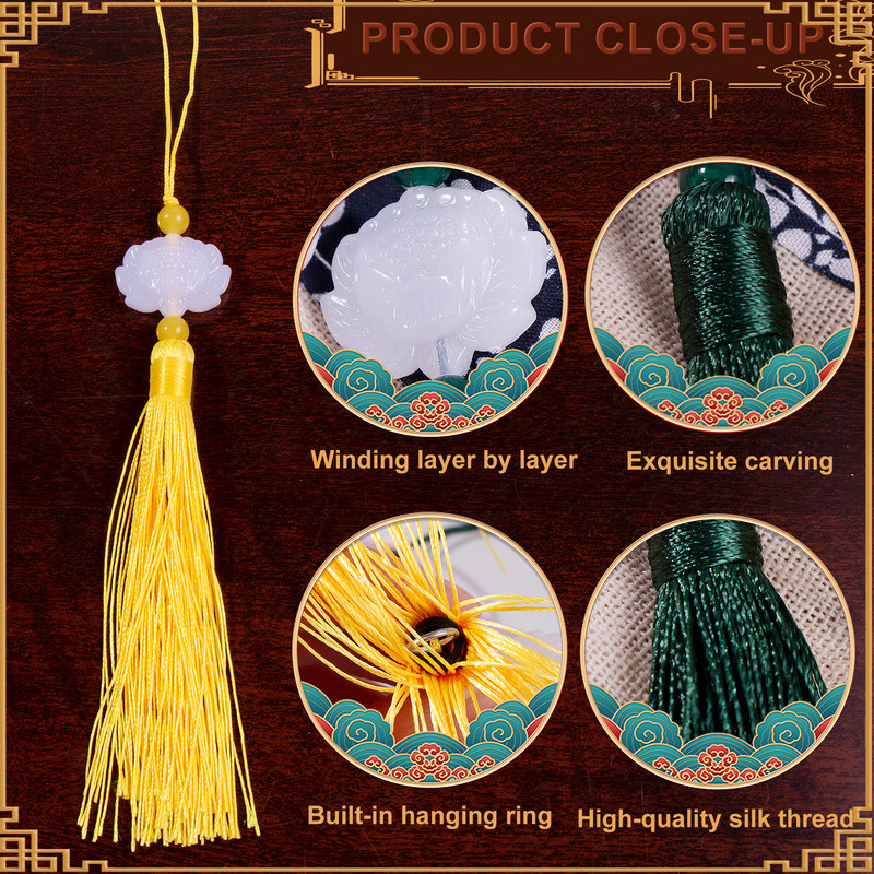 2gab. Divpusējs Lotosa pušķis Ķīnas retro baltā nefrīta pušķi nokarenām ausīm, krītošiem rotājumiem, dekoratīvs kulons