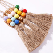 5gab Džutas pušķis Daudzkrāsainas koka krelles mājas dekorēšanai Kaņepju virves audekla pušķi amatniecībai Aizkaru DIY ballīšu rotājumi