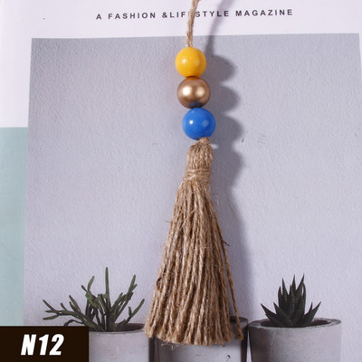 5gab Džutas pušķis Daudzkrāsainas koka krelles mājas dekorēšanai Kaņepju virves audekla pušķi amatniecībai Aizkaru DIY ballīšu rotājumi