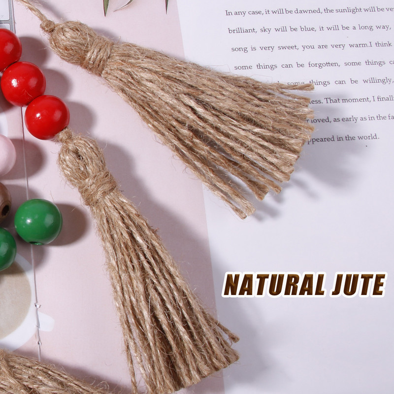 5gab Džutas pušķis Daudzkrāsainas koka krelles mājas dekorēšanai Kaņepju virves audekla pušķi amatniecībai Aizkaru DIY ballīšu rotājumi