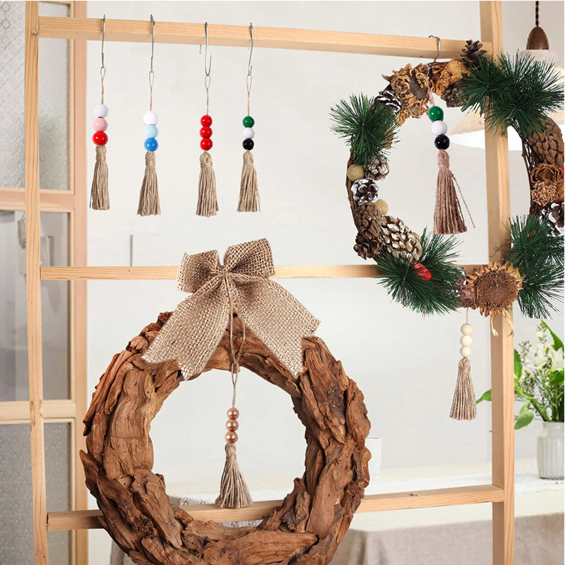 5gab Džutas pušķis Daudzkrāsainas koka krelles mājas dekorēšanai Kaņepju virves audekla pušķi amatniecībai Aizkaru DIY ballīšu rotājumi