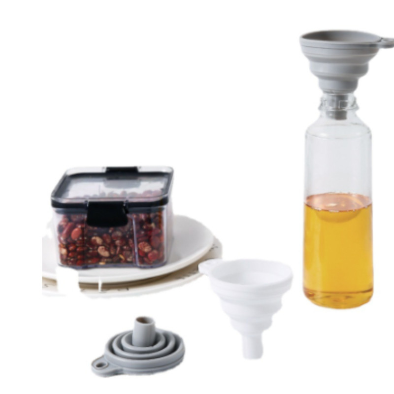 Radoša silikona saliekamā piltuve, ievelkama mājsaimniecības šķidrums, maza piltuve, balta pelēka piltuves virtuves sīkrīks