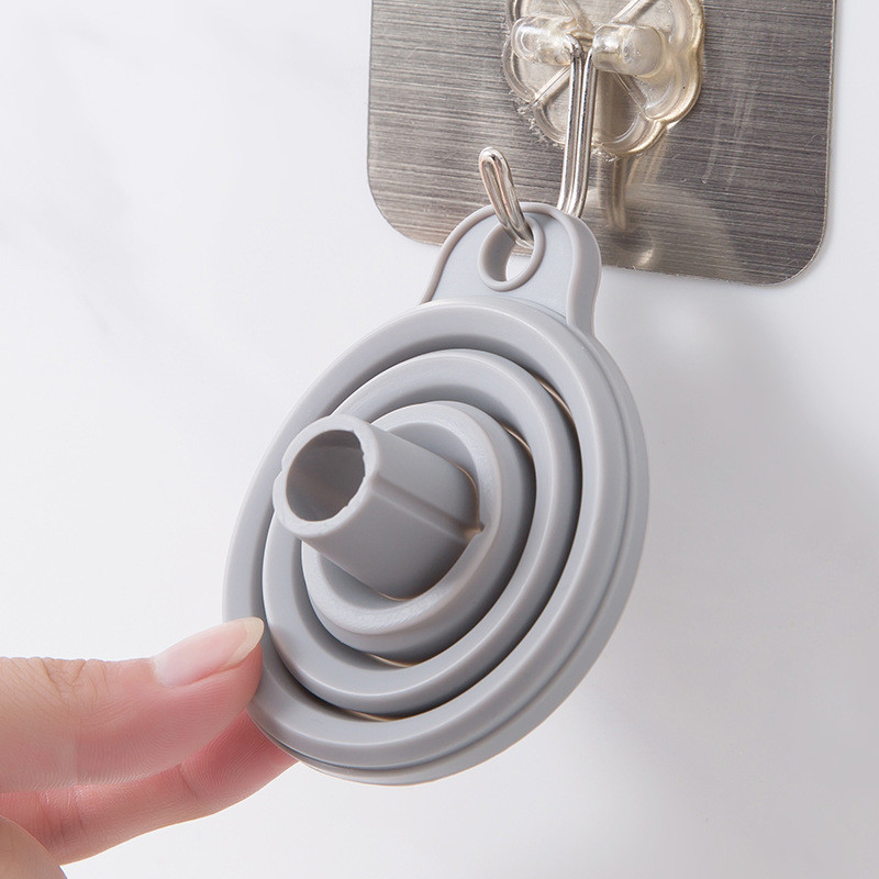 Radoša silikona saliekamā piltuve, ievelkama mājsaimniecības šķidrums, maza piltuve, balta pelēka piltuves virtuves sīkrīks