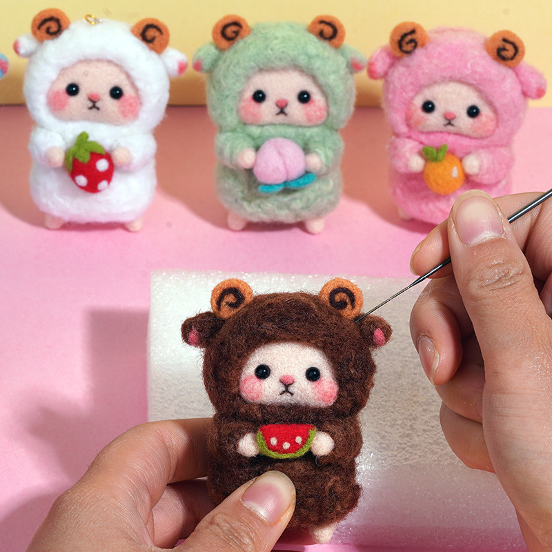 Nonvor vilnas filcēšanas materiālu komplekts, nepabeigts DIY vilnas šķiedras komplekts Aitu dzīvnieku lelle rotaļlieta Filcs, kas iedurta bērniem Rokdarbi