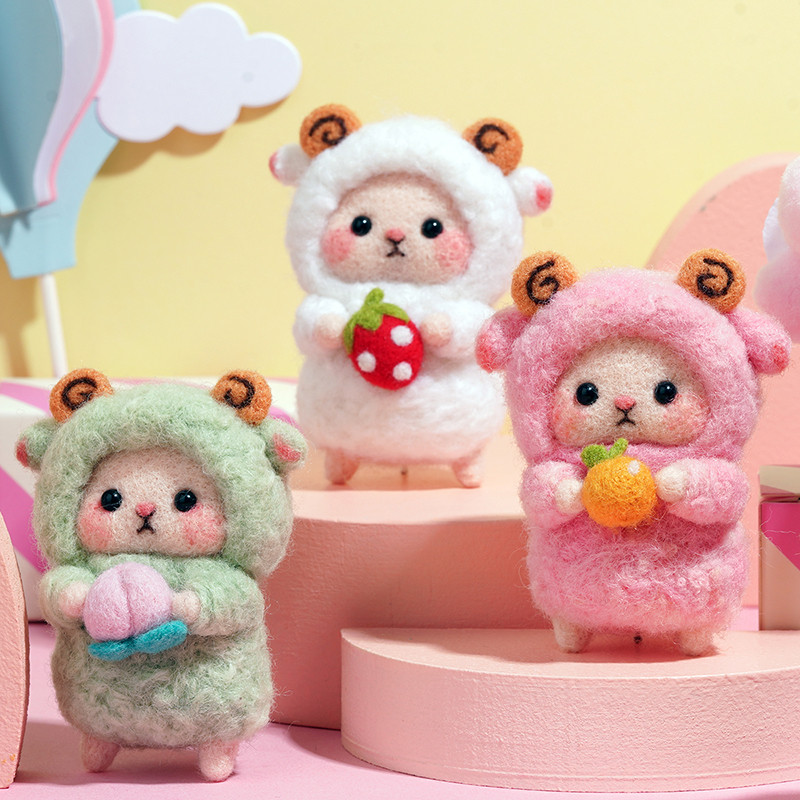 Nonvor vilnas filcēšanas materiālu komplekts, nepabeigts DIY vilnas šķiedras komplekts Aitu dzīvnieku lelle rotaļlieta Filcs, kas iedurta bērniem Rokdarbi