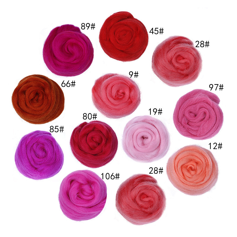 MIUSIE 50/100g/ Sarkana krāsa sērija Roving vilnas šķiedra ziedu dzīvnieku vilnas filcēšana roku darbs vērpšanai mitrā filcēšana lelles rokdarbi