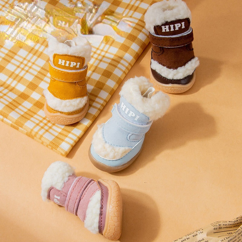 Mājdzīvnieku suņu apavi Ūdensnecaurlaidīgi apavi Ziemas mājdzīvnieku kokvilnas apavi, kas sabiezināti ar kokvilnu, silti, pretslīdēšanas līdzekļi Komplektā 4 Teddy Bichon mazie suņi