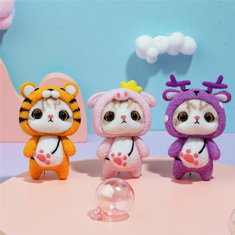 Jauks kaķa kulons DIY vilnas filca komplekts nepabeigts vilnas filcēšanas adatu materiālu iepakojums ar rokām darināti amatniecības piederumi, mobilo automašīnu dekorēšana