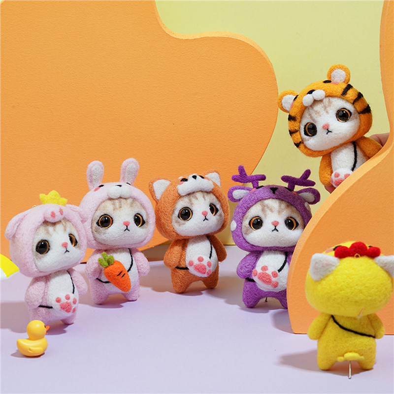 Jauks kaķa kulons DIY vilnas filca komplekts nepabeigts vilnas filcēšanas adatu materiālu iepakojums ar rokām darināti amatniecības piederumi, mobilo automašīnu dekorēšana