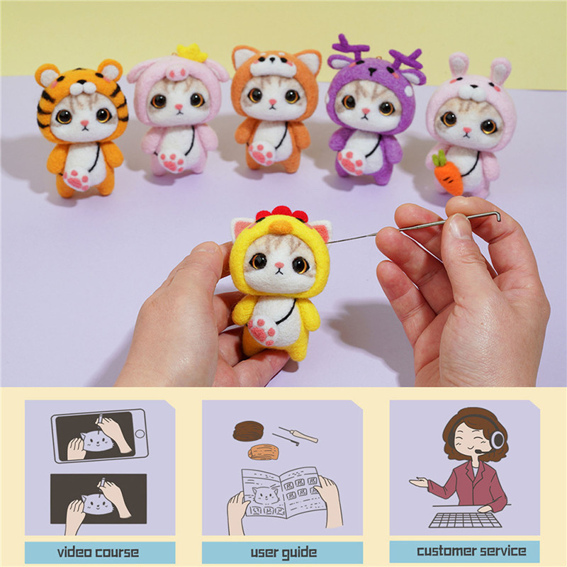 Jauks kaķa kulons DIY vilnas filca komplekts nepabeigts vilnas filcēšanas adatu materiālu iepakojums ar rokām darināti amatniecības piederumi, mobilo automašīnu dekorēšana