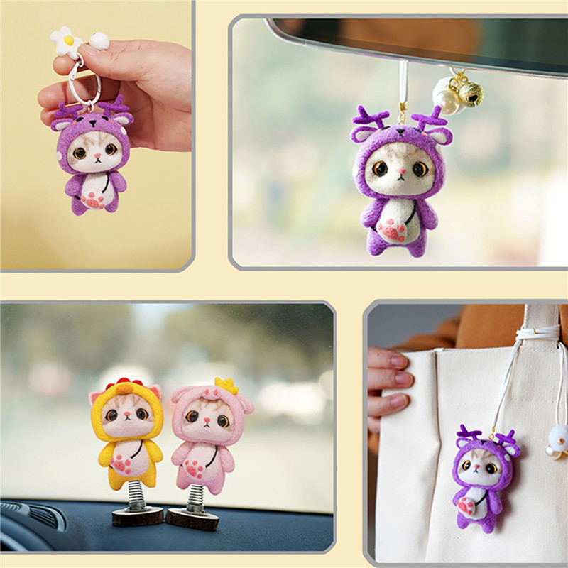 Jauks kaķa kulons DIY vilnas filca komplekts nepabeigts vilnas filcēšanas adatu materiālu iepakojums ar rokām darināti amatniecības piederumi, mobilo automašīnu dekorēšana