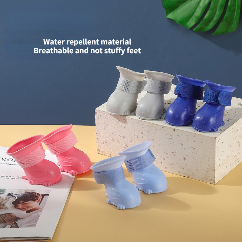 4gab Kaķu un suņu lietus zābaki Suņu kurpes maziem suņiem Lietainas dienas Suņu pastaigu apavi Pet Feet Silikagela apavi kucēnam čivava