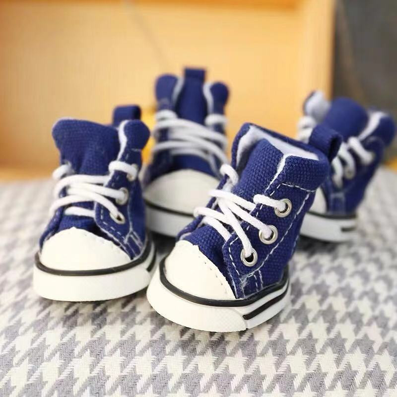 Обувки за домашни кучета Four Seasons Дънкови платнени платна с връзки Теди Померан Малко куче Пролет и есен Удобен комплект от четири ботуши