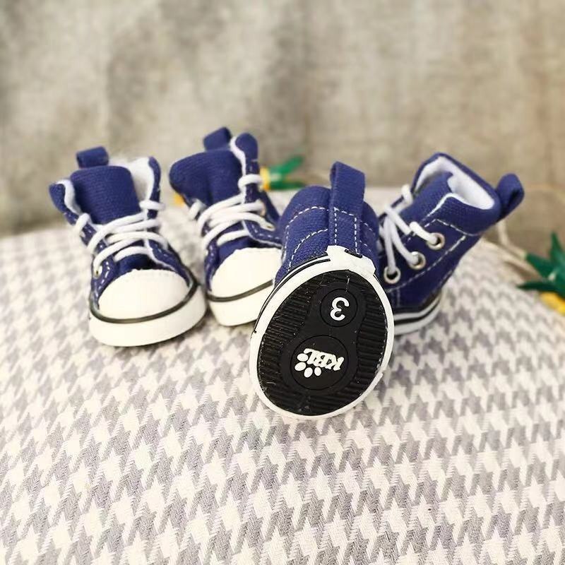 Обувки за домашни кучета Four Seasons Дънкови платнени платна с връзки Теди Померан Малко куче Пролет и есен Удобен комплект от четири ботуши