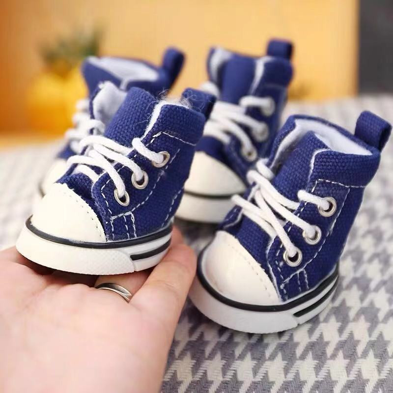 Обувки за домашни кучета Four Seasons Дънкови платнени платна с връзки Теди Померан Малко куче Пролет и есен Удобен комплект от четири ботуши