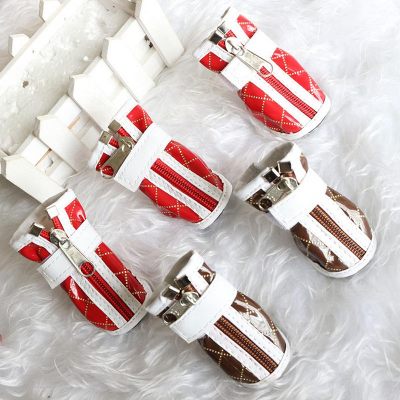 4Gb Suņu zābaki Mīkstas zoles suņu kedas uztur siltumu, regulējami suņu zābaki