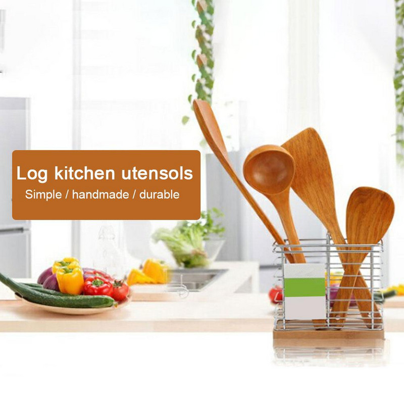 4 vnt. virtuvės reikmenų rinkinys medinis mentele šaukštas bambuko virtuvės indų įrankis mentelė semtuvas sriubos šaukštas virtuvės įrankiai