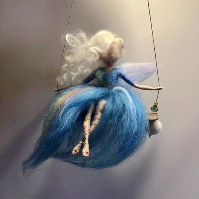 Pok Pok Le vilnas filca materiāla maisiņš, ar rokām darināts lelles feja, rokām darināta automašīnas piekarināmā materiāla soma Genie sniedz atslēgu piekariņu pamācību