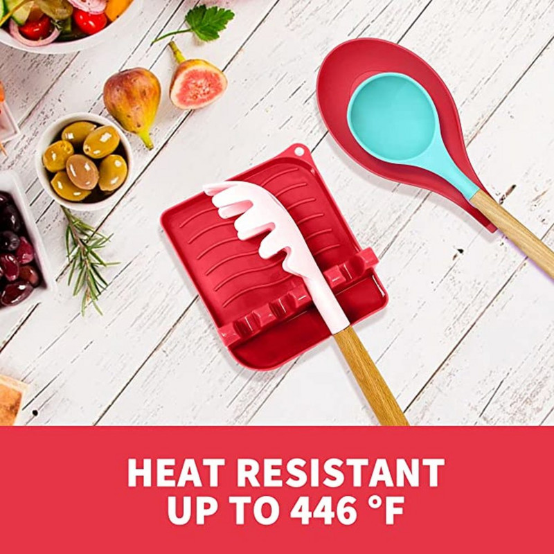 2 iepakojumu daudzfunkcionāls galda piederumu karotes turētājs ar pilienu spilventiņu, neslīdošu karstumizturīgu virtuves un grila karotes turētāju virtuves sīkrīkiem