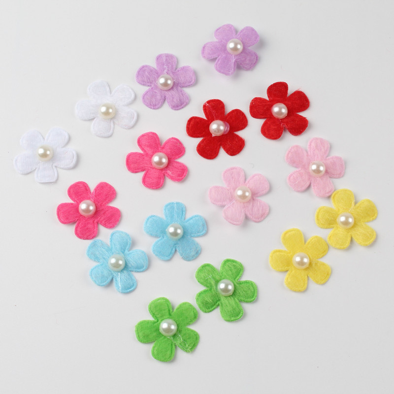 100GAB Krāsainas Pērļu Roku Pērles Ziedu Filca auduma Matu Virve DIY Roku darbs Piederumi Uzlīmes Aplikācijas Plāksteri Filca paliktņi