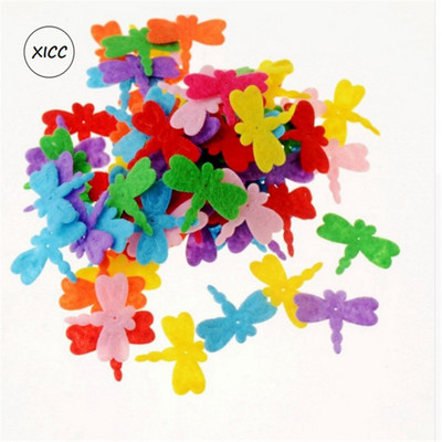 100 gab. Neausti smaida ziedi tauriņi vilnas filca audums matu virve DIY roku darbs aksesuāru uzlīmes aplikācijas ielāpi Filca paliktnis