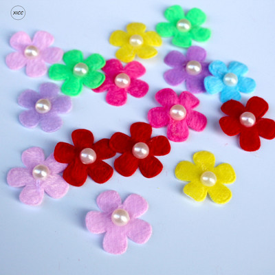 100 gab. Neausti smaida ziedi tauriņi vilnas filca audums matu virve DIY roku darbs aksesuāru uzlīmes aplikācijas ielāpi Filca paliktnis